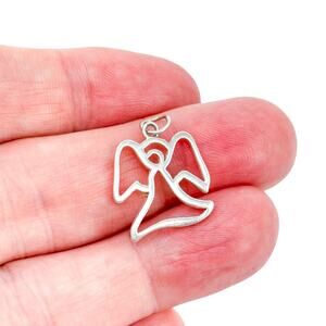 Vintage 925 Sterling Silver Angel Outline Charm | Dainty Layering Jewelry